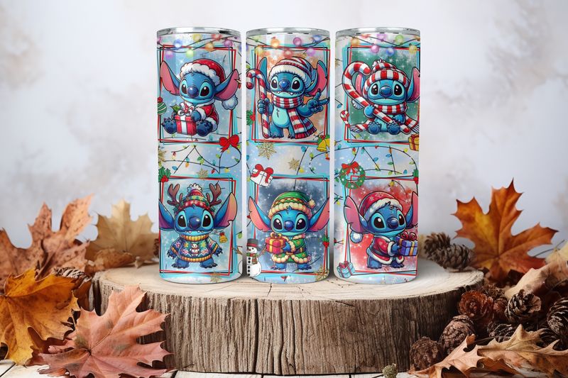 20oz Sublimation Tumbler Wrap Print - Stitch Candy Cane