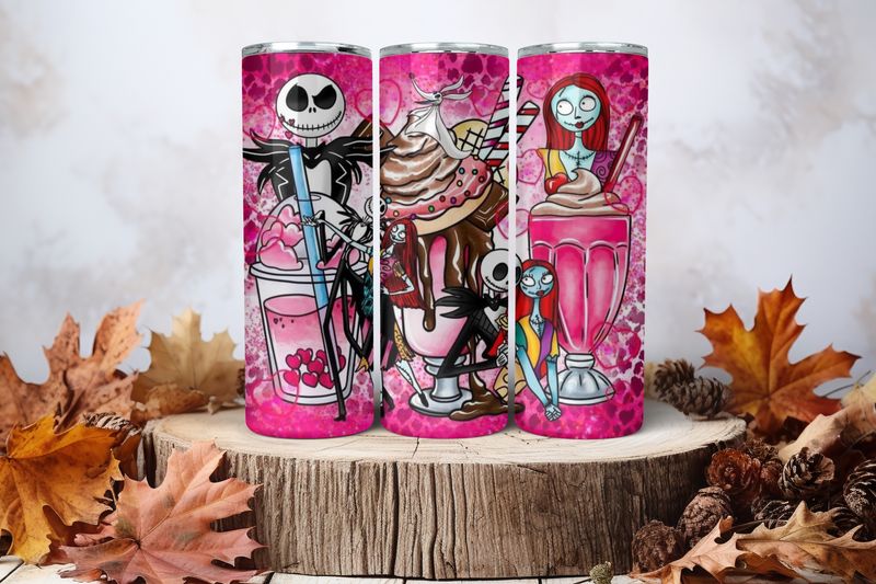 20oz Sublimation Tumbler Wrap Print - Jack &amp; Sally Pink