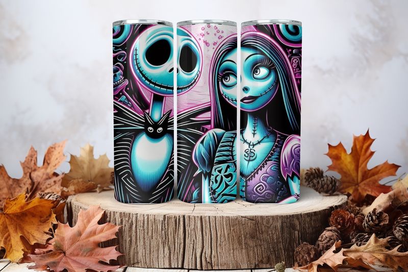 20oz Sublimation Tumbler Wrap Print - Jack &amp; Sally Purple