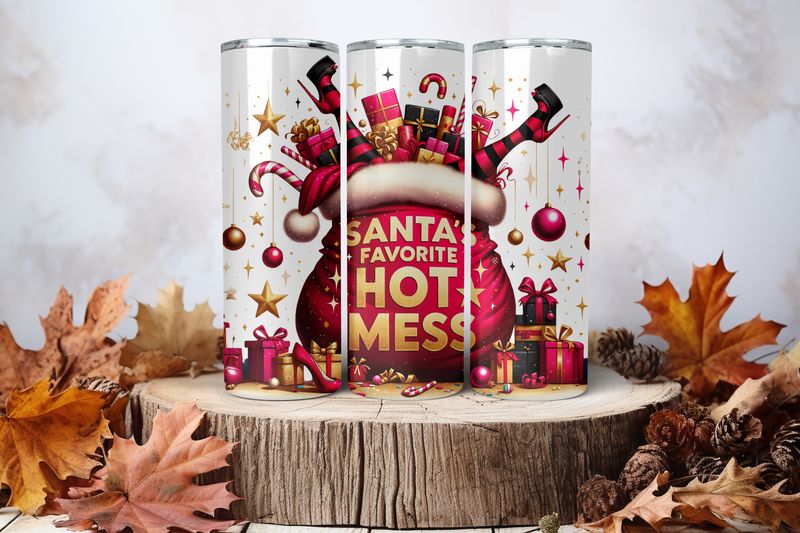 20oz Sublimation Tumbler Wrap Print - Santa&#39;s Favorite Hot Mess