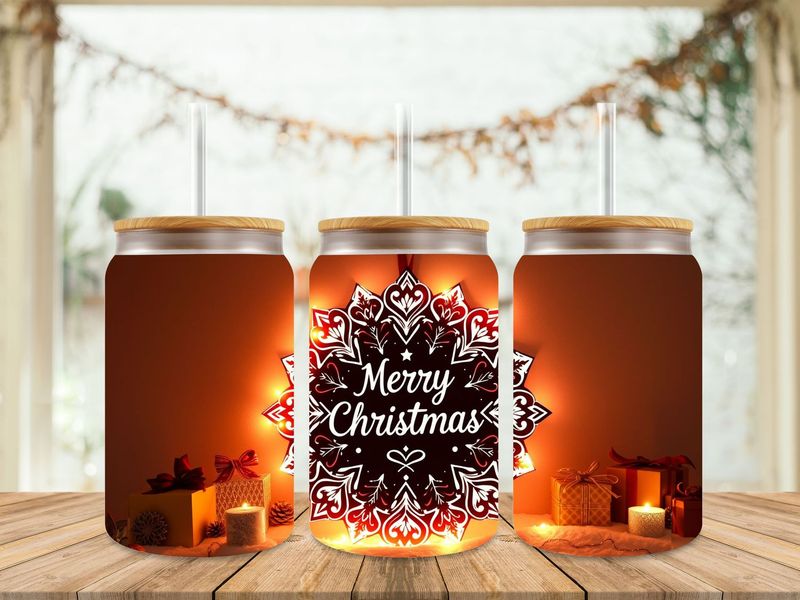 16oz Uv Dtf Wrap - Merry Christmas Mandala