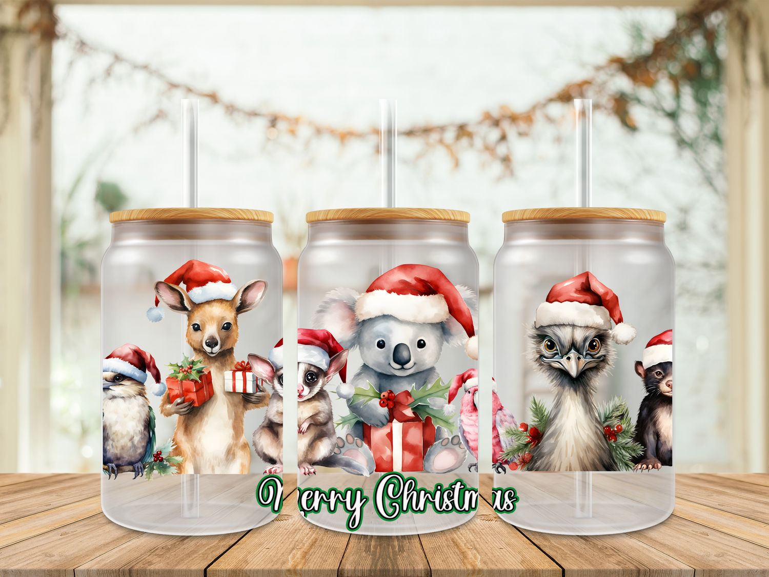 16oz Uv Dtf Wrap - Aussie Animals Christmas