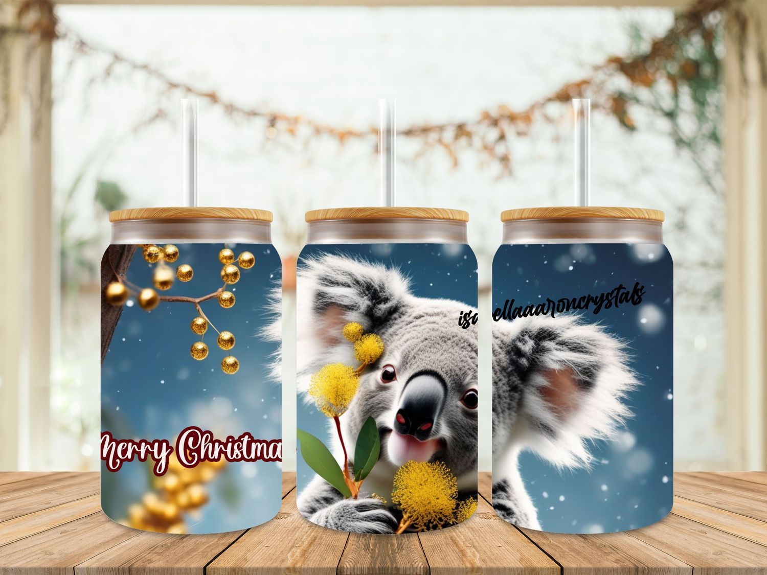 16oz Uv Dtf Wrap - Christmas Koala With Golden Wattle