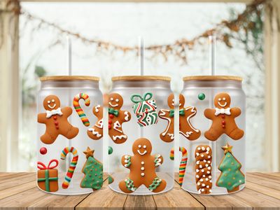 16oz Uv Dtf Wrap - Gingerbread &amp; Candy Cane