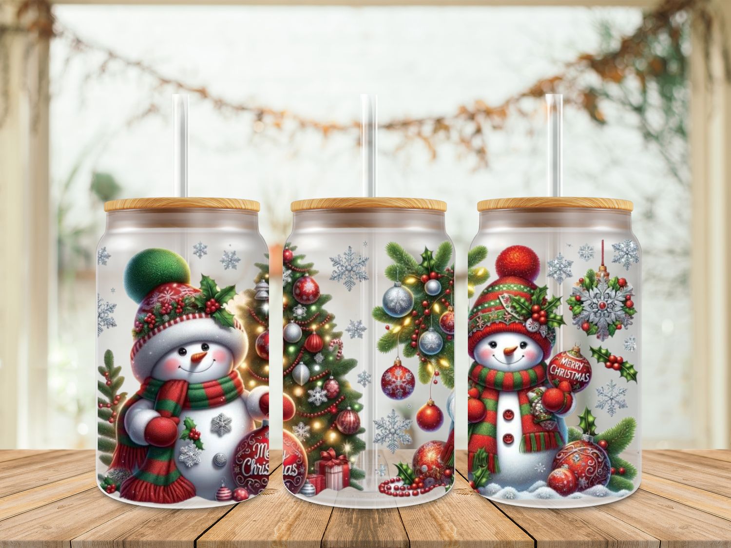 16oz Uv Dtf Wrap - Snowman Holding Christmas Ball