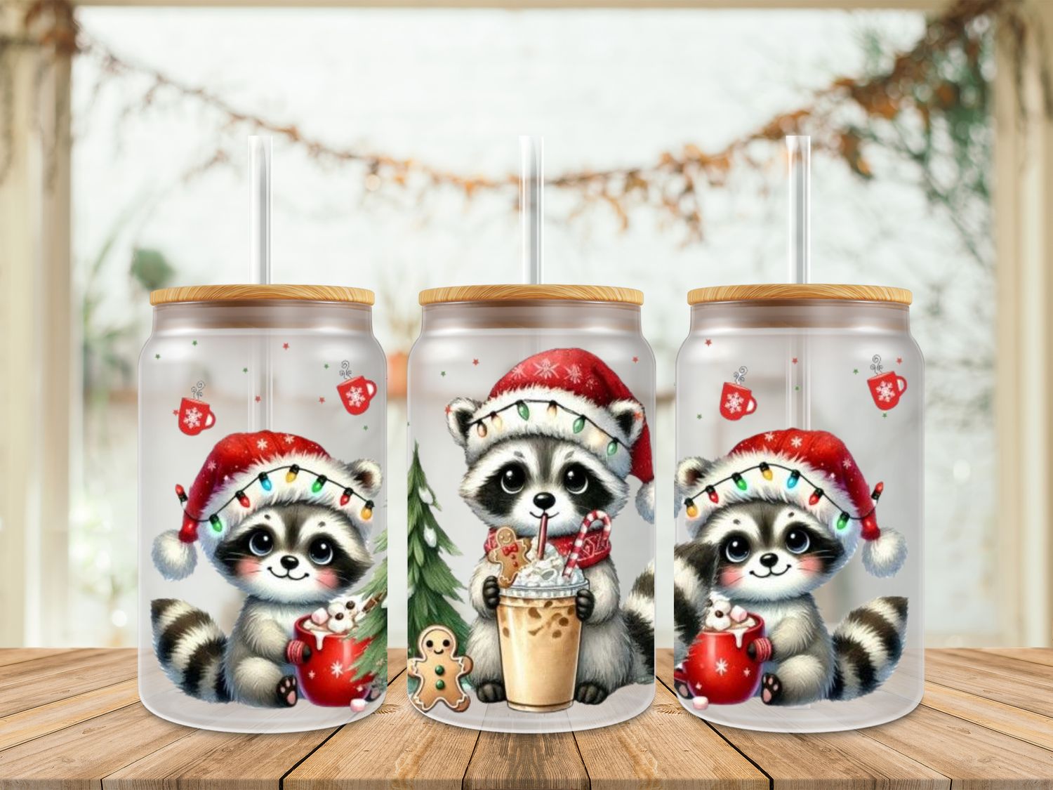 16oz Uv Dtf Wrap - Christmas Racoon