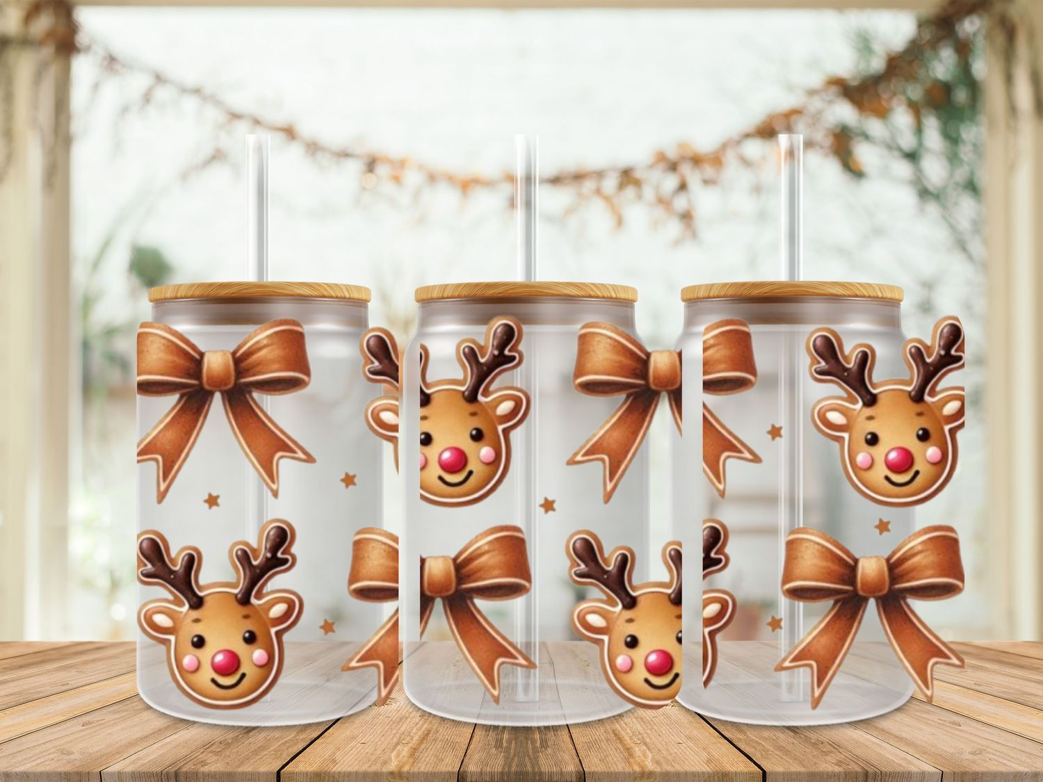 16oz Uv Dtf Wrap - Reindeer &amp; Bows