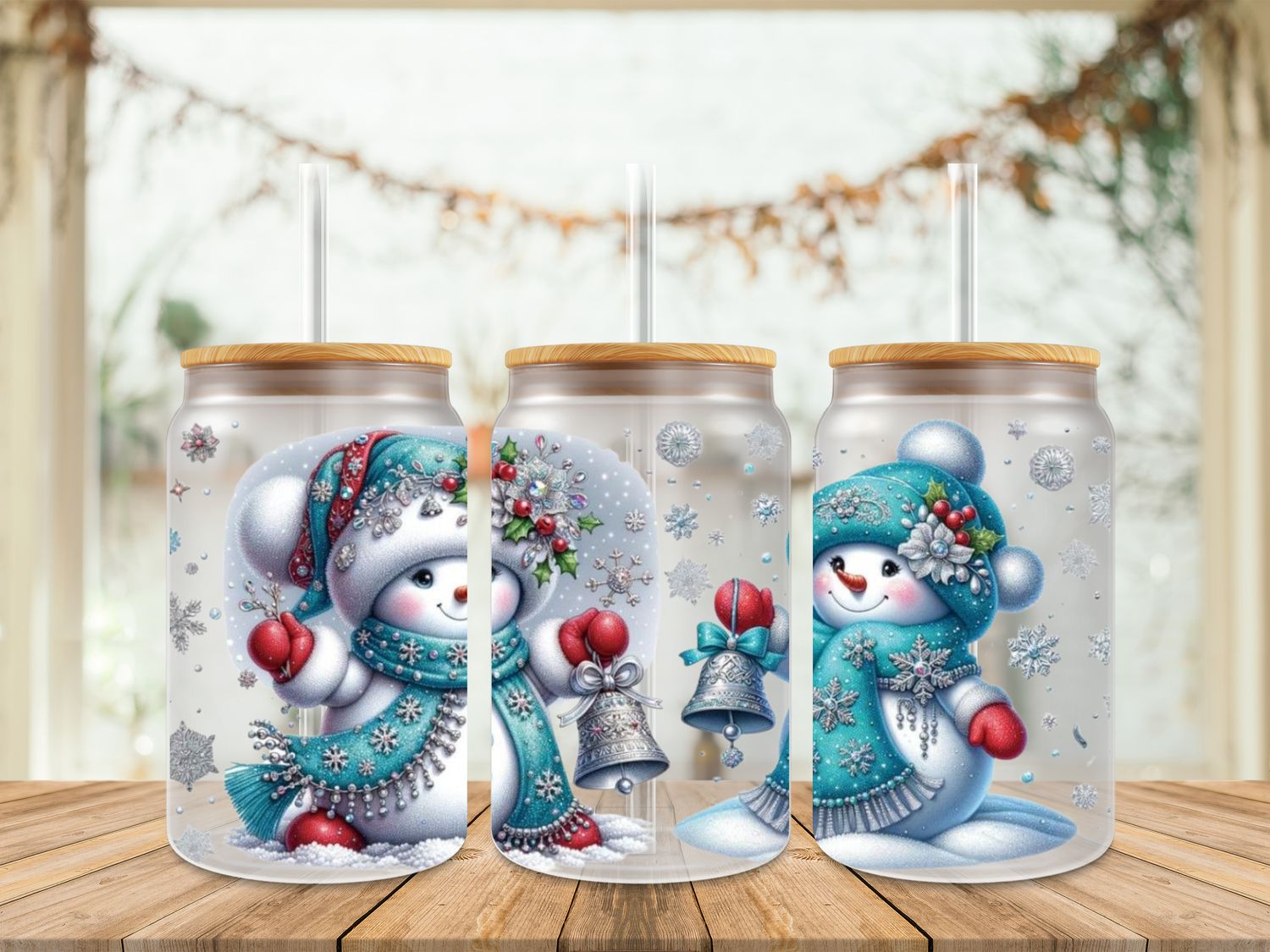 16oz Uv Dtf Wrap - Snowman Teal