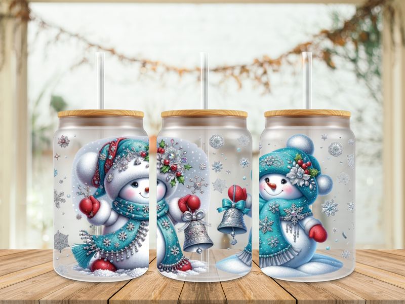 16oz Uv Dtf Wrap - Snowman Teal