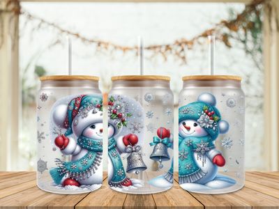 16oz Uv Dtf Wrap - Snowman Teal
