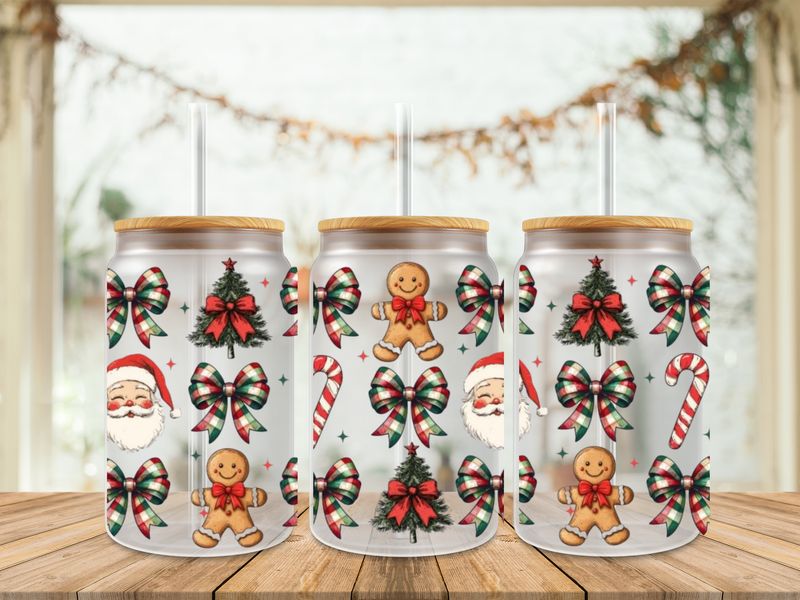 16oz Uv Dtf Wrap - Santa Bows Gingerbread