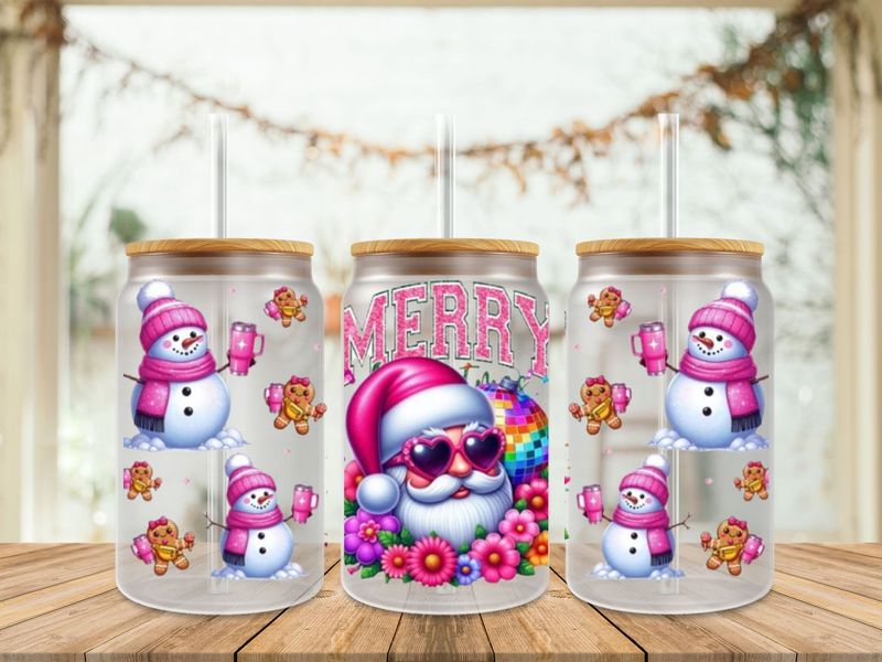 16oz Uv Dtf Wrap - Merry Santa &amp; Snowman