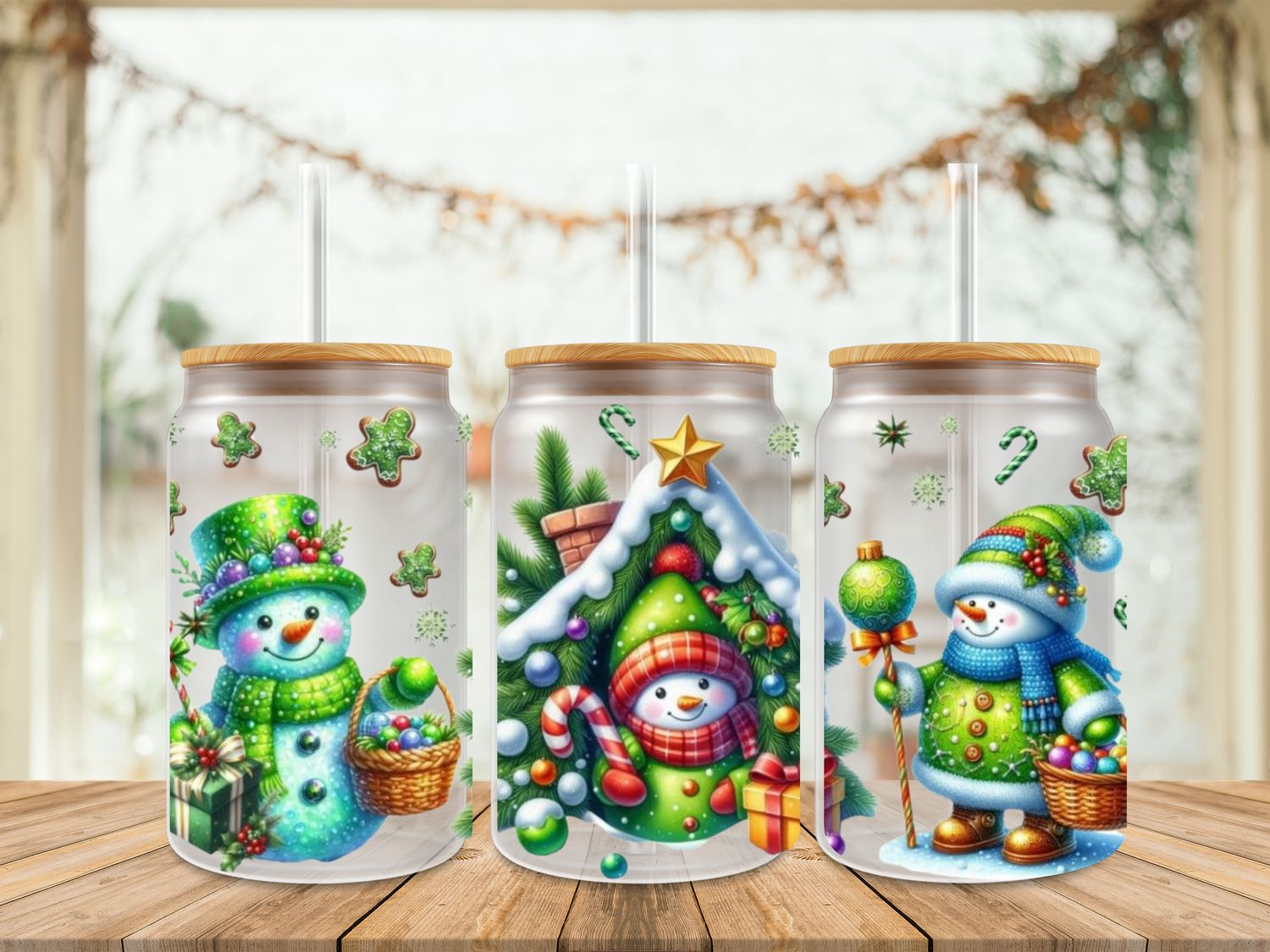 16oz Uv Dtf Wrap - Snowman With Basket