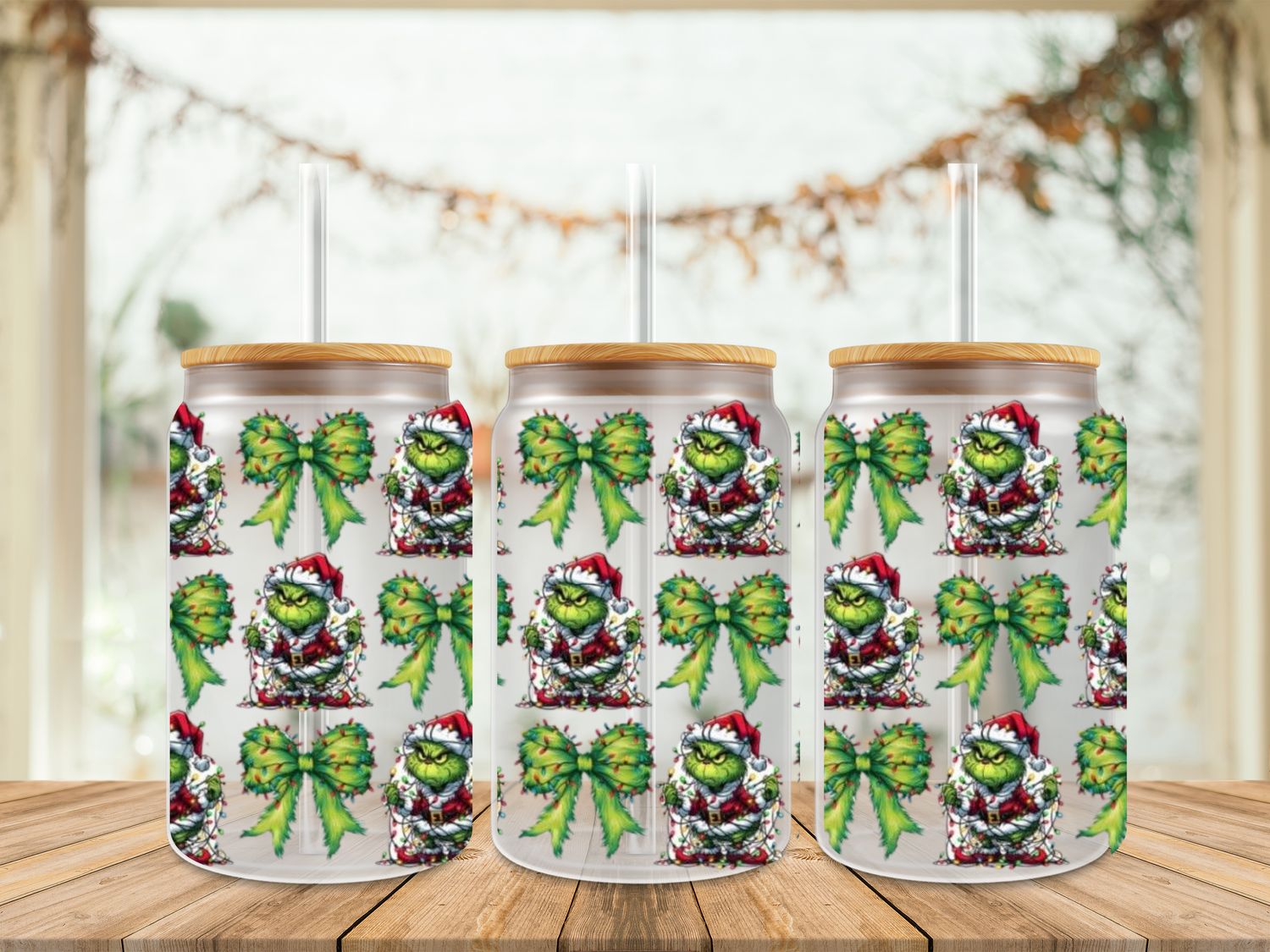 16oz Uv Dtf Wrap - Grinch &amp; Bows