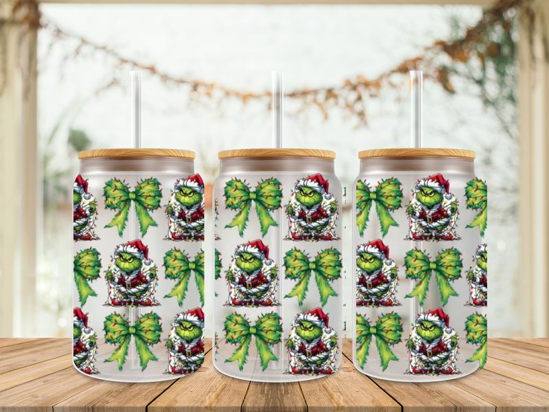 16oz Uv Dtf Wrap - Grinch &amp; Bows