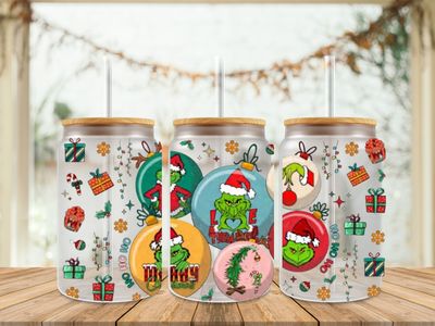 16oz Uv Dtf Wrap - Grinch In Christmas Balls