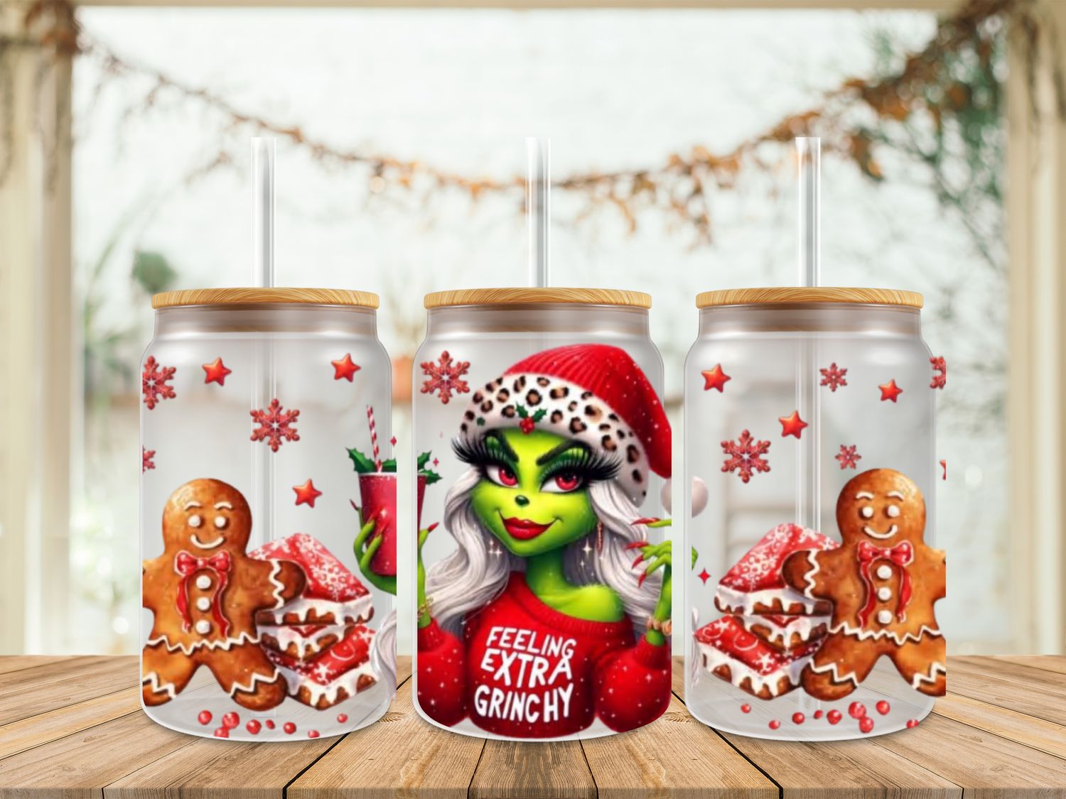 16oz Uv Dtf Wrap - Feeling Extra Grinchy With Gingerbread