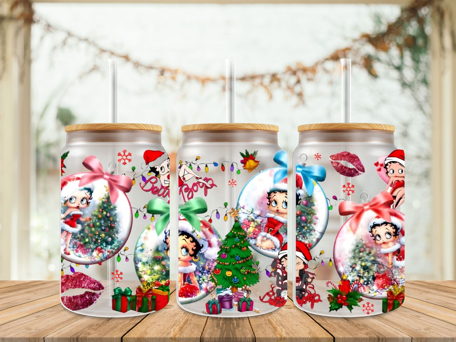 16oz Uv Dtf Wrap - Betty Boop In Christmas Balls