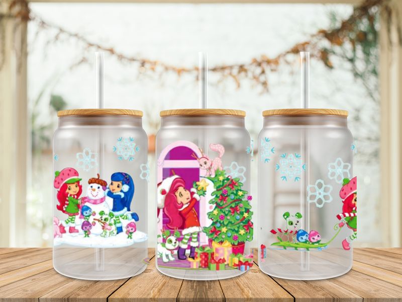 16oz Uv Dtf Wrap - Strawberry Shortcake Christmas