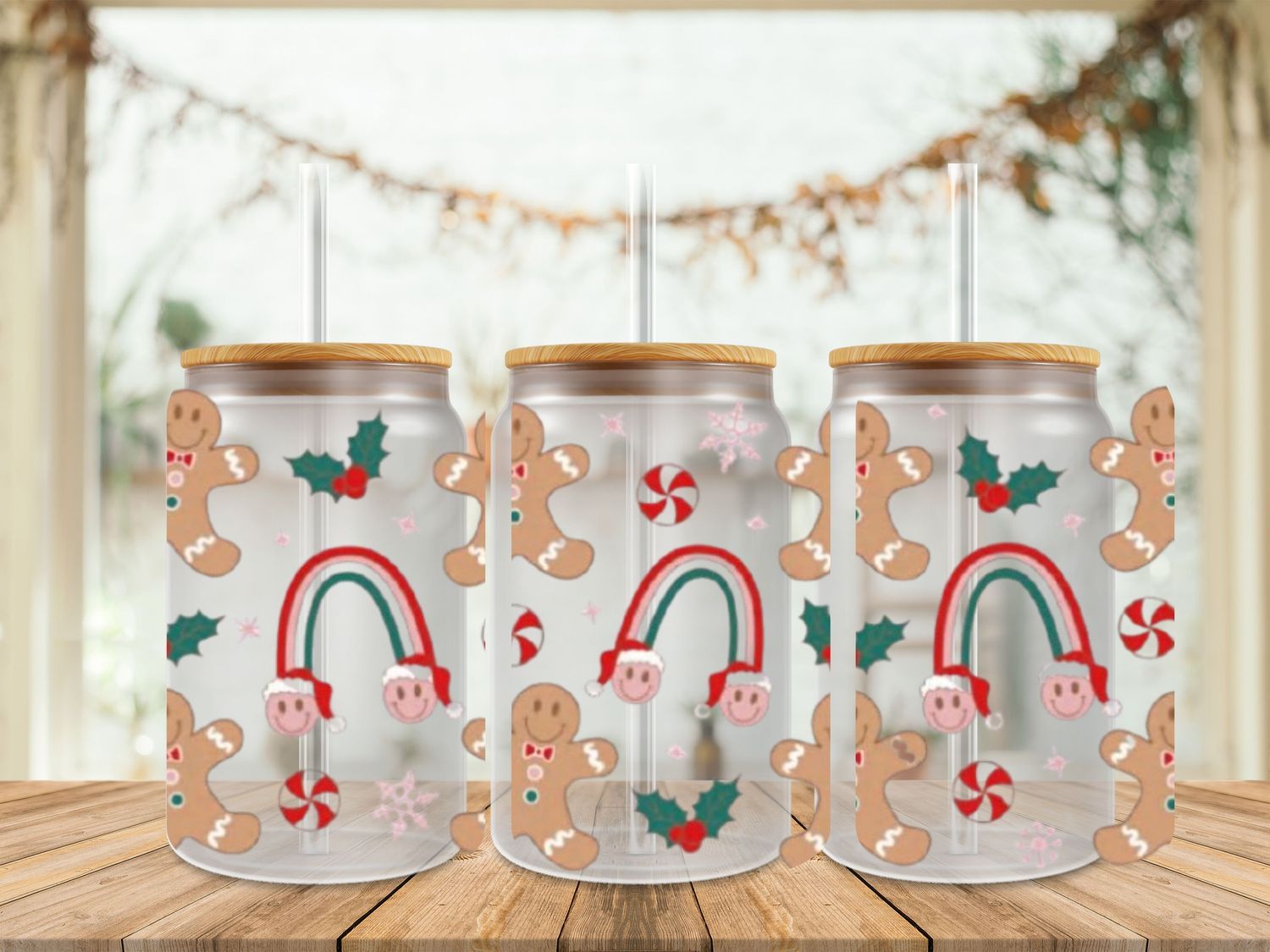 16oz Uv Dtf Wrap - Gingerbread Rainbow Smileys