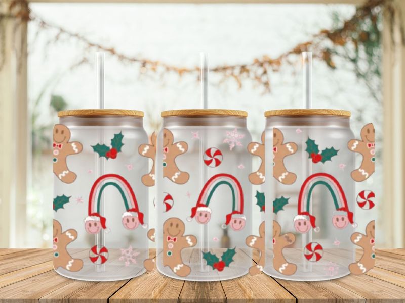 16oz Uv Dtf Wrap - Gingerbread Rainbow Smileys