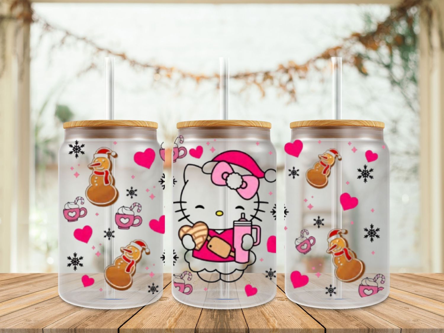 16oz Uv Dtf Wrap - Hello Kitty With Snowman