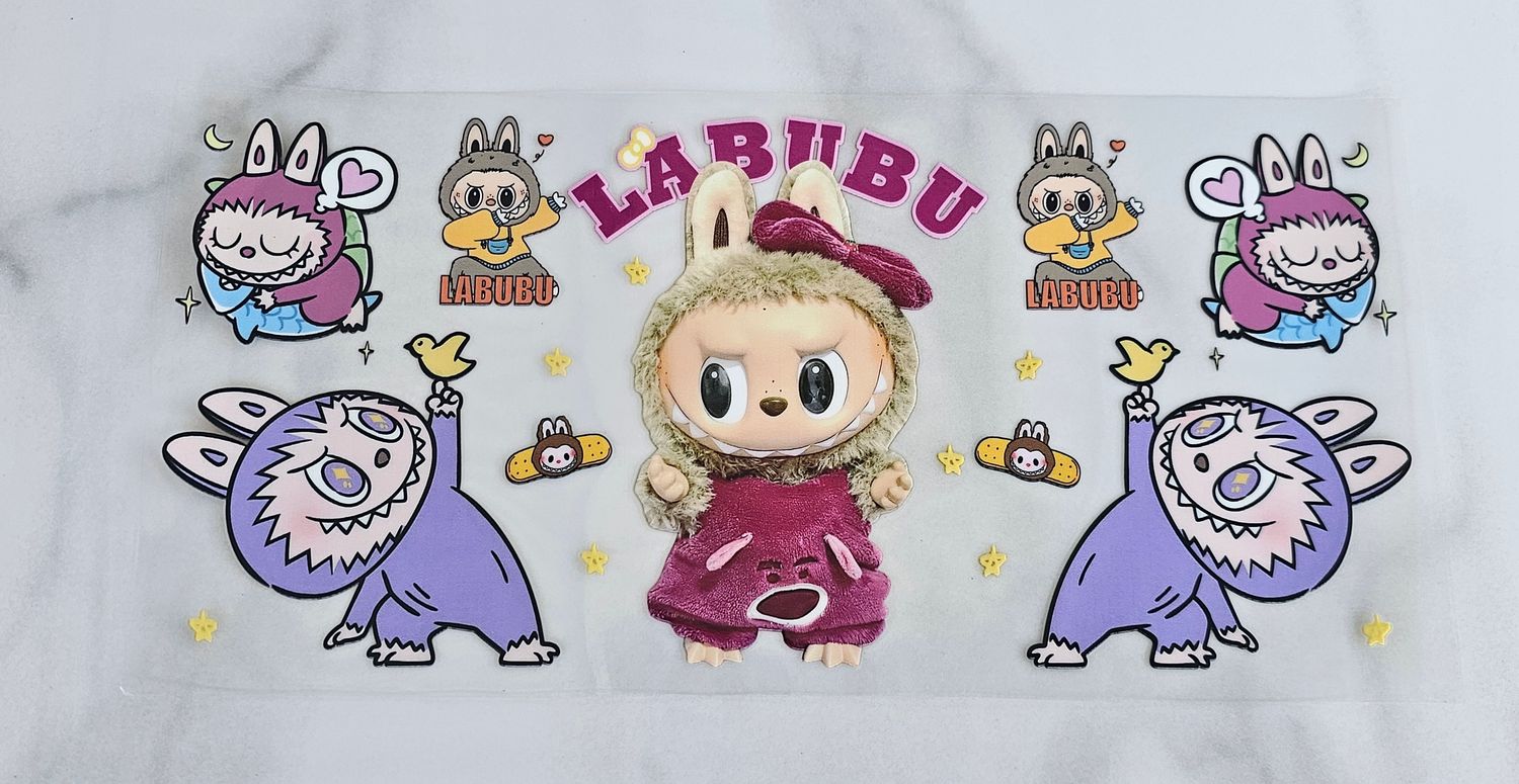 Double Sided Uv Dtf Wrap - Labubu Dark Pink With Bird
