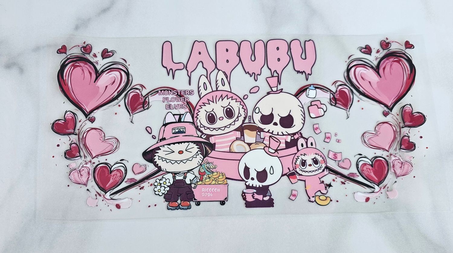 Double Sided Uv Dtf Wrap - Labubu PInk Monster Flower Elves