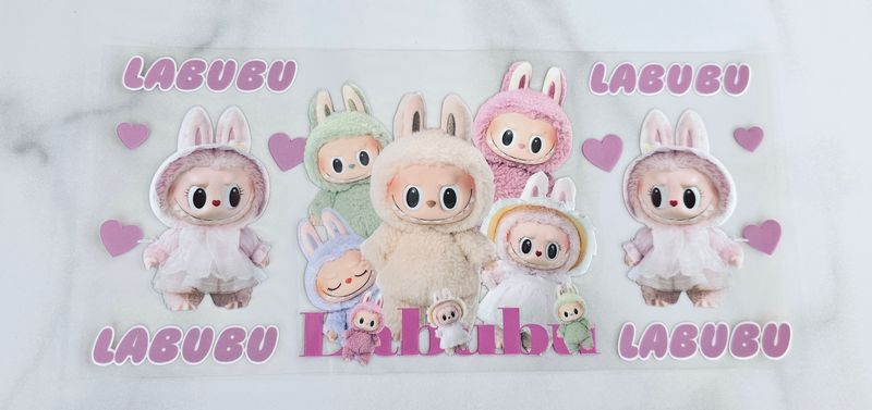 Double Sided Uv Dtf Wrap - Labubu With Pink Hearts