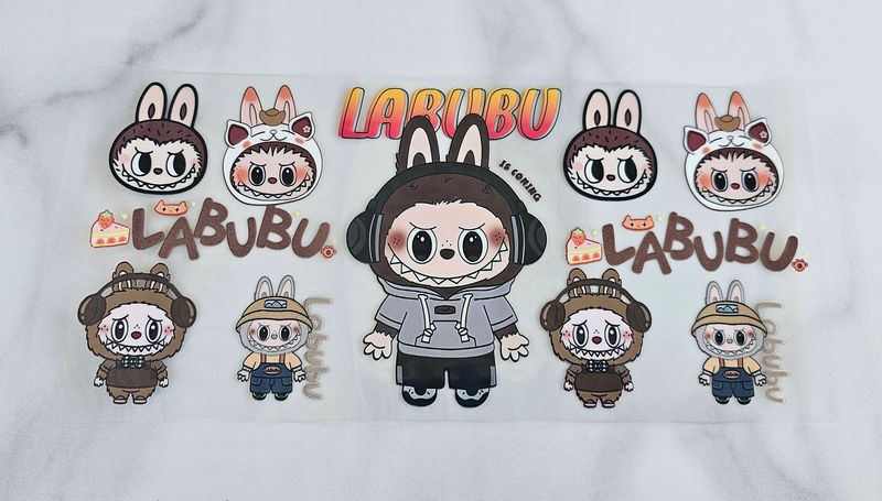 Double Sided Uv Dtf Wrap - Labubu Gray With Headphones