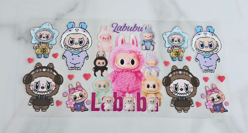 Double Sided Uv Dtf Wrap - Labubu PInk With Brown Headphones