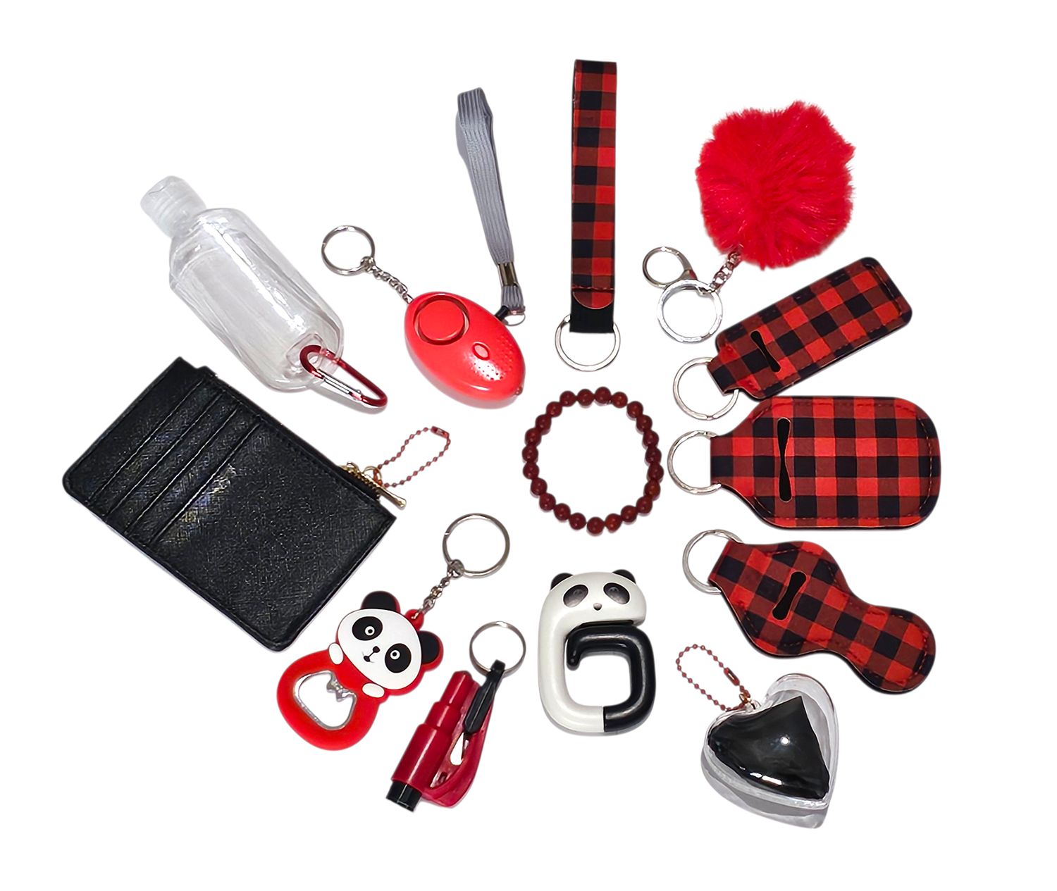 Red &amp; Black Self Defence Keychain Set Amethyst Crystal Bracelet