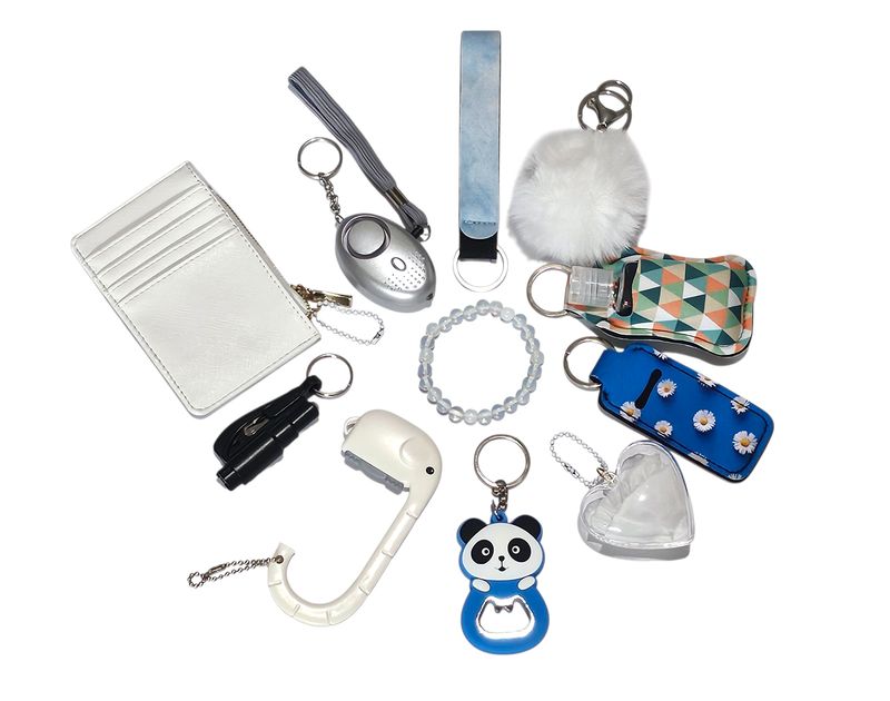 Blue-White Self Defence Keychain Set with Selenite Crystal Bracelet