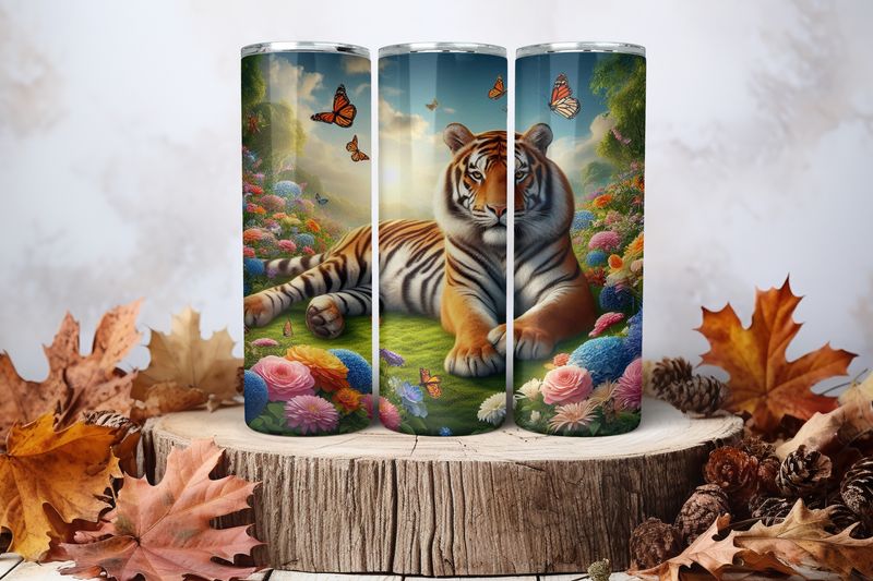 20oz Skinny Sublimation Tumbler Wrap Print - Tiger Colourful