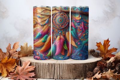 20oz Skinny Sublimation Tumbler Wrap Print - Dreamcatcher Colourful 3