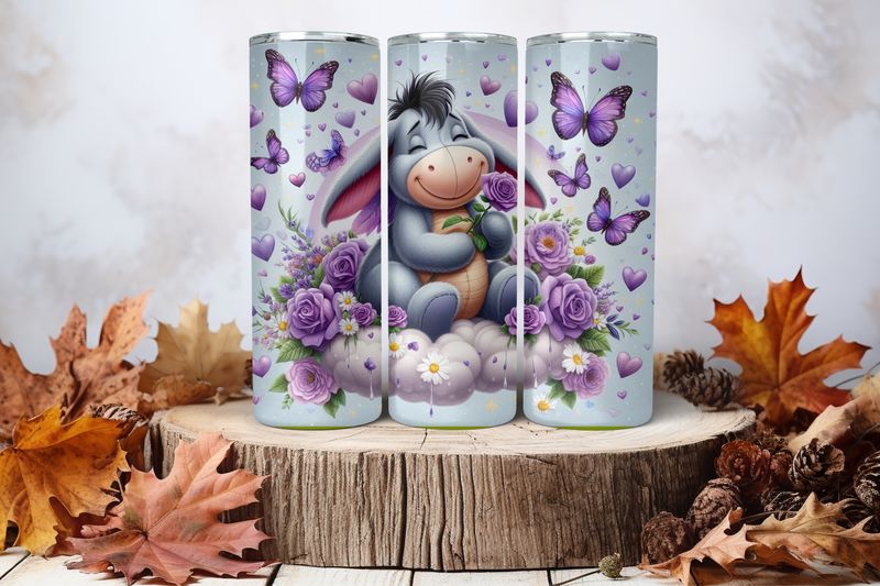 20oz Skinny Sublimation Tumbler Wrap Print - Eeyore With Purple Butterflies 2nd
