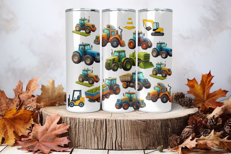 20oz Skinny Sublimation Tumbler Wrap Print - Trucks &amp; Tractors