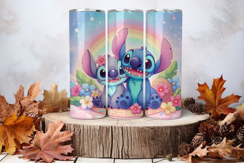 20oz Skinny Sublimation Tumbler Wrap Print - Stitch Rainbow