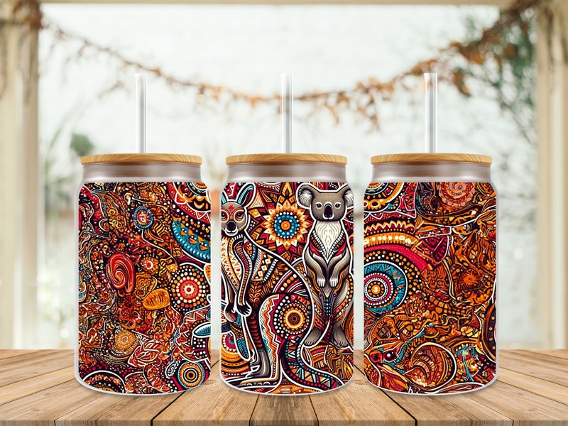 16oz Sublimation Tumbler Wrap Print - Aboriginal Koala &amp; Kangaroo