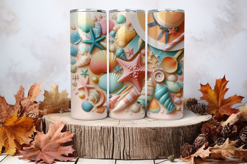 20oz Skinny Sublimation Tumbler Wrap Print - Seashells