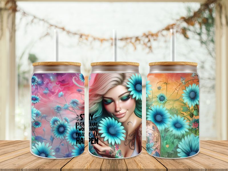16oz Sublimation Tumbler Wrap Print - Tattooed Girl Stay Positive