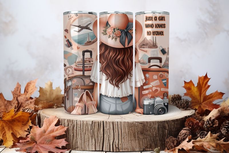 20oz Skinny Sublimation Tumbler Wrap Print - Just A Girl Who Loves To Travel