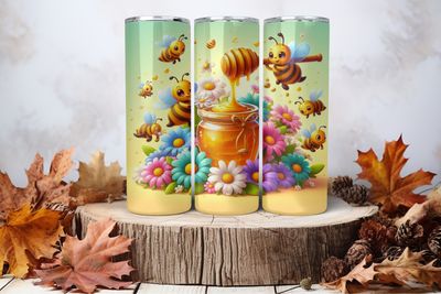 20oz Skinny Sublimation Tumbler Wrap Print - Bees With Honey &amp; Daisies