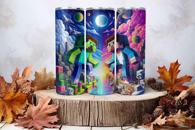 20oz Skinny Sublimation Tumbler Wrap Print - Minecraft World