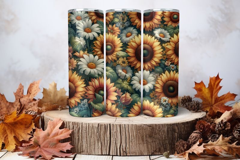 20oz Skinny Sublimation Tumbler Wrap Print - Sunflowers Daisies