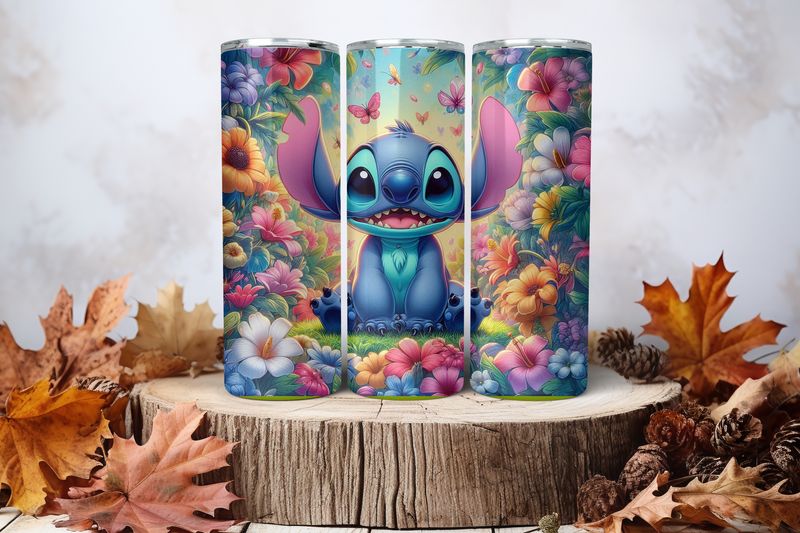 20oz Skinny Sublimation Tumbler Wrap Print - Stitch Flowers 1