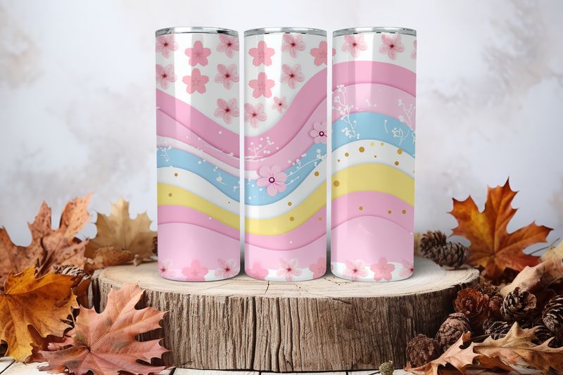 20oz Skinny Sublimation Tumbler Wrap Print - Sakura Flowers