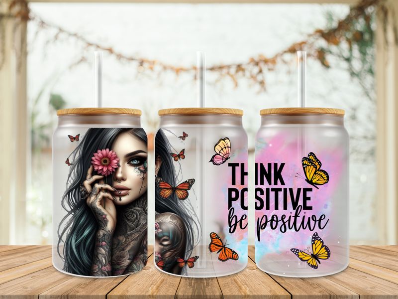 Double Sided Tattooed Girl Think Positive