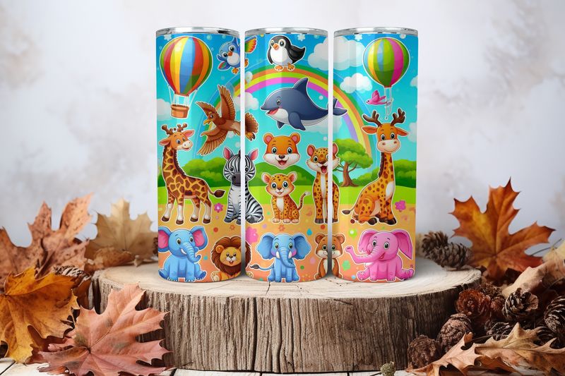20oz Skinny Sublimation Tumbler Wrap Print - Zoo Animals 2