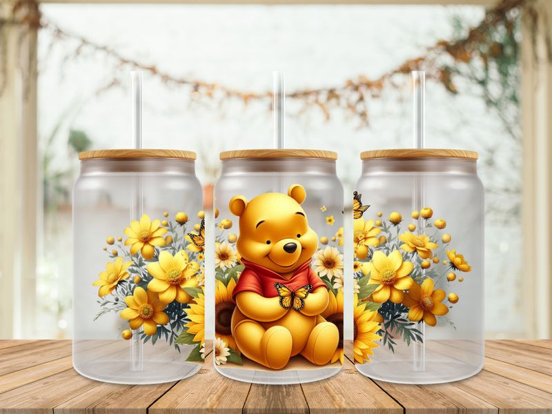 16oz Sublimation Tumbler Wrap Print - Winnie The Pooh Sunflowers 2nd